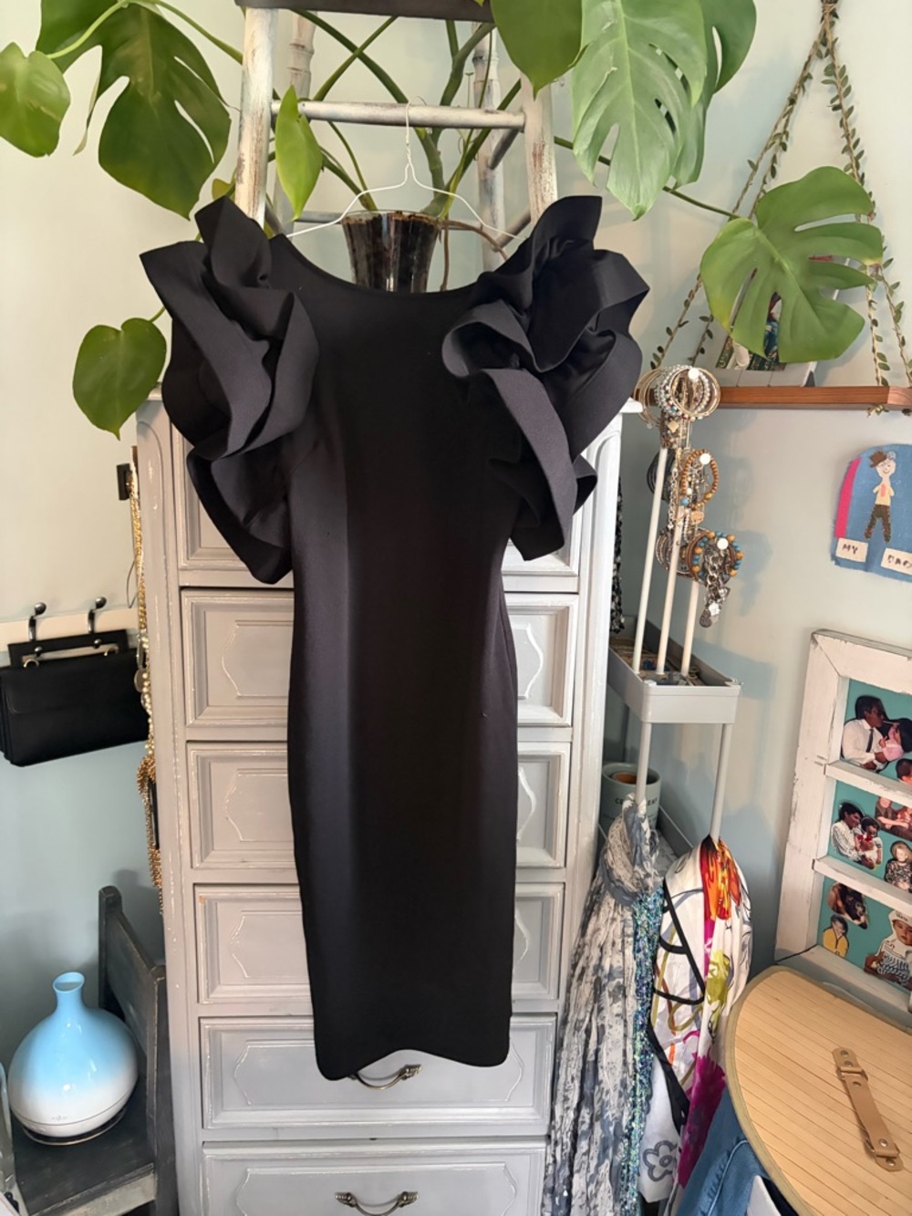 Forever 21 Black Ruffle Sleeve Midi Dress